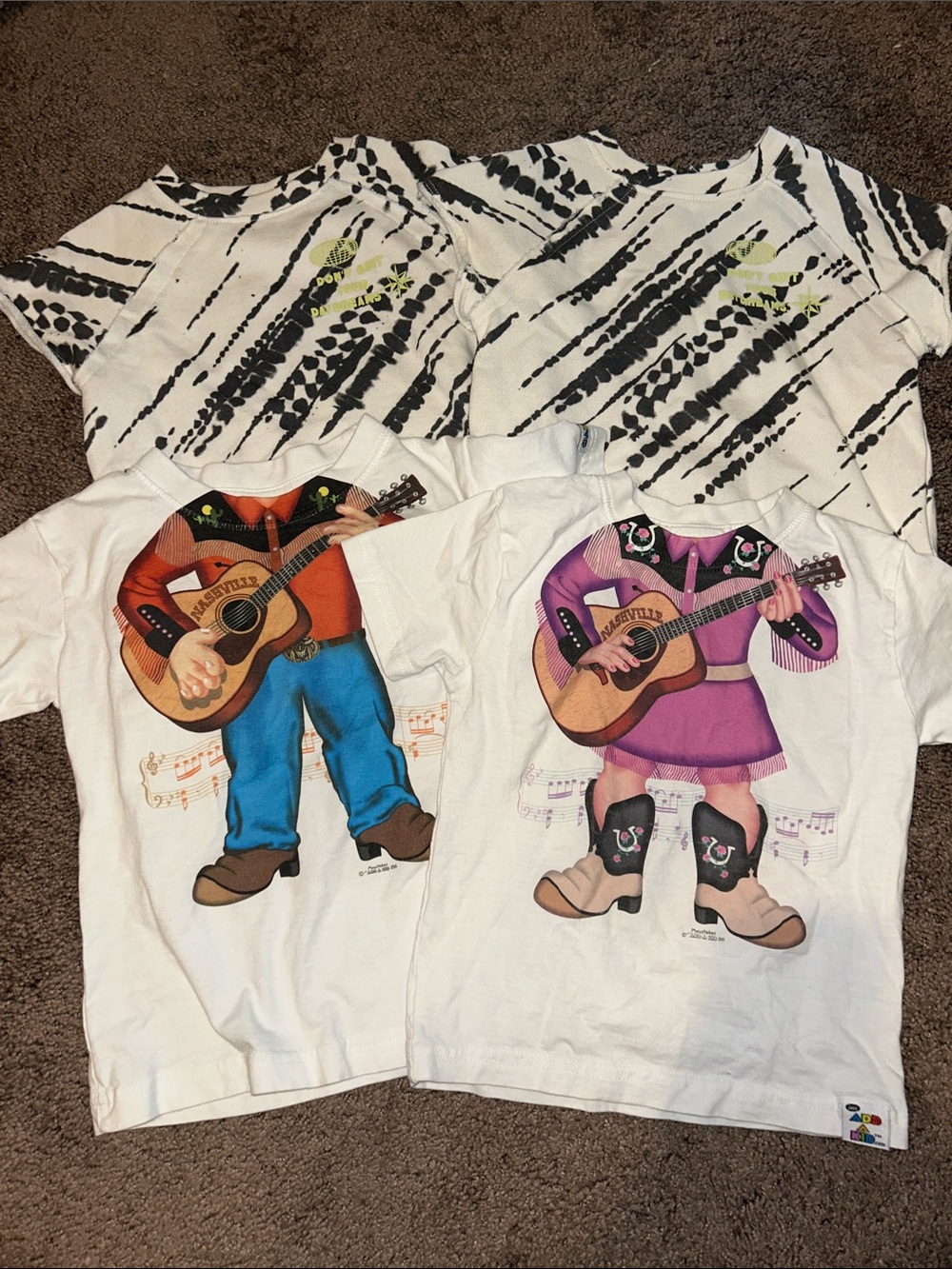 Toddler size 2T matching twin sets tie dye tops & Nashville cowboy tops